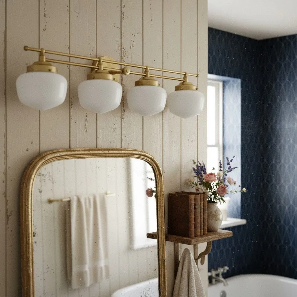 Opalume Glass Art Deco Vanity Light - Bathroom Wall Sconce with White Glass Shades KL1403
