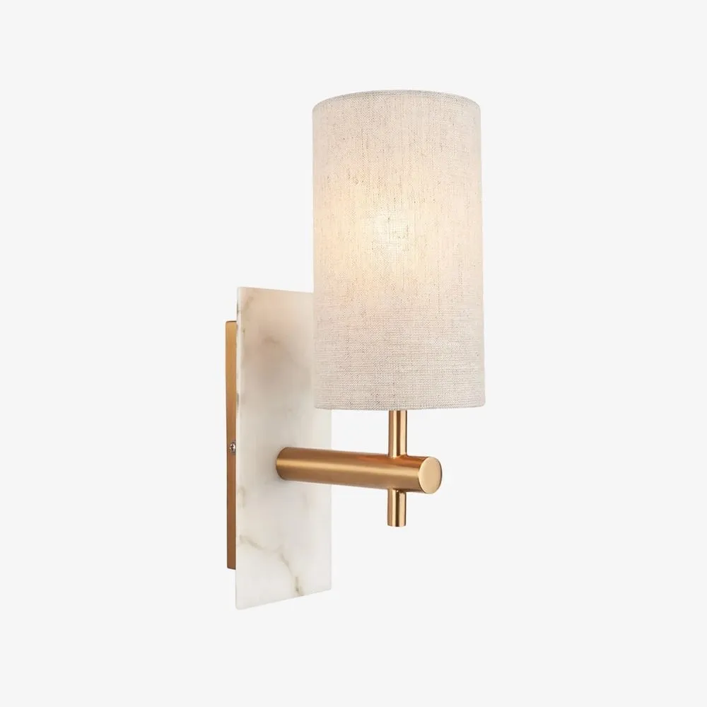Linemora Marble and Brass Wall Sconce - Elegant Linen Shade Lighting for Bedroom and Hallway KL1587