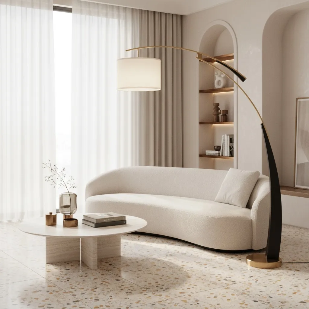 AstraLoop Modern Arc Fabric Floor Lamp - Elegant Sleek Curved Metal Design for Interiors KL2291