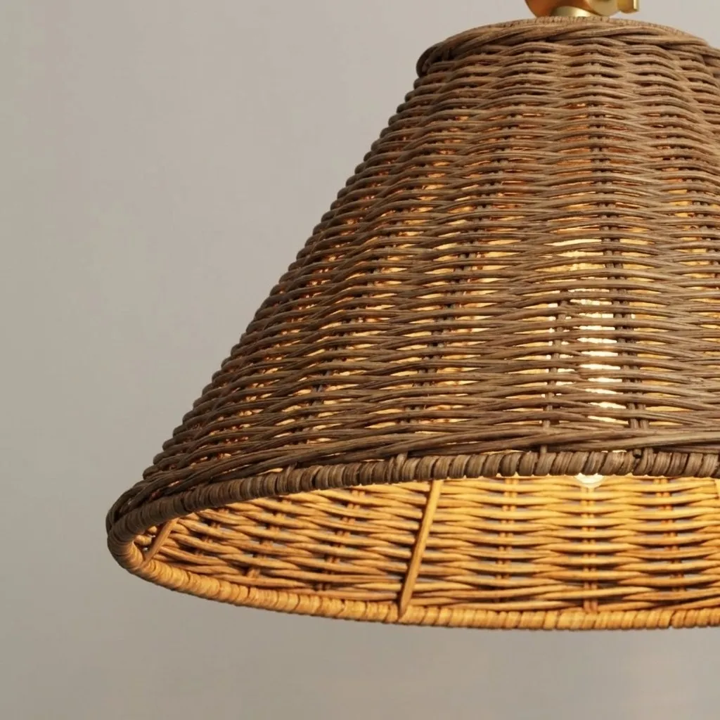 Welanery Swing Arm Rattan Wall Sconce - Farmhouse Style Lamp for Bedside Reading KL2372