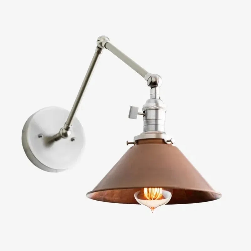 Conique Metal Industrial Wall Sconce with Adjustable Arm - Vintage Copper Cone Shade for Task Lighting KL1526