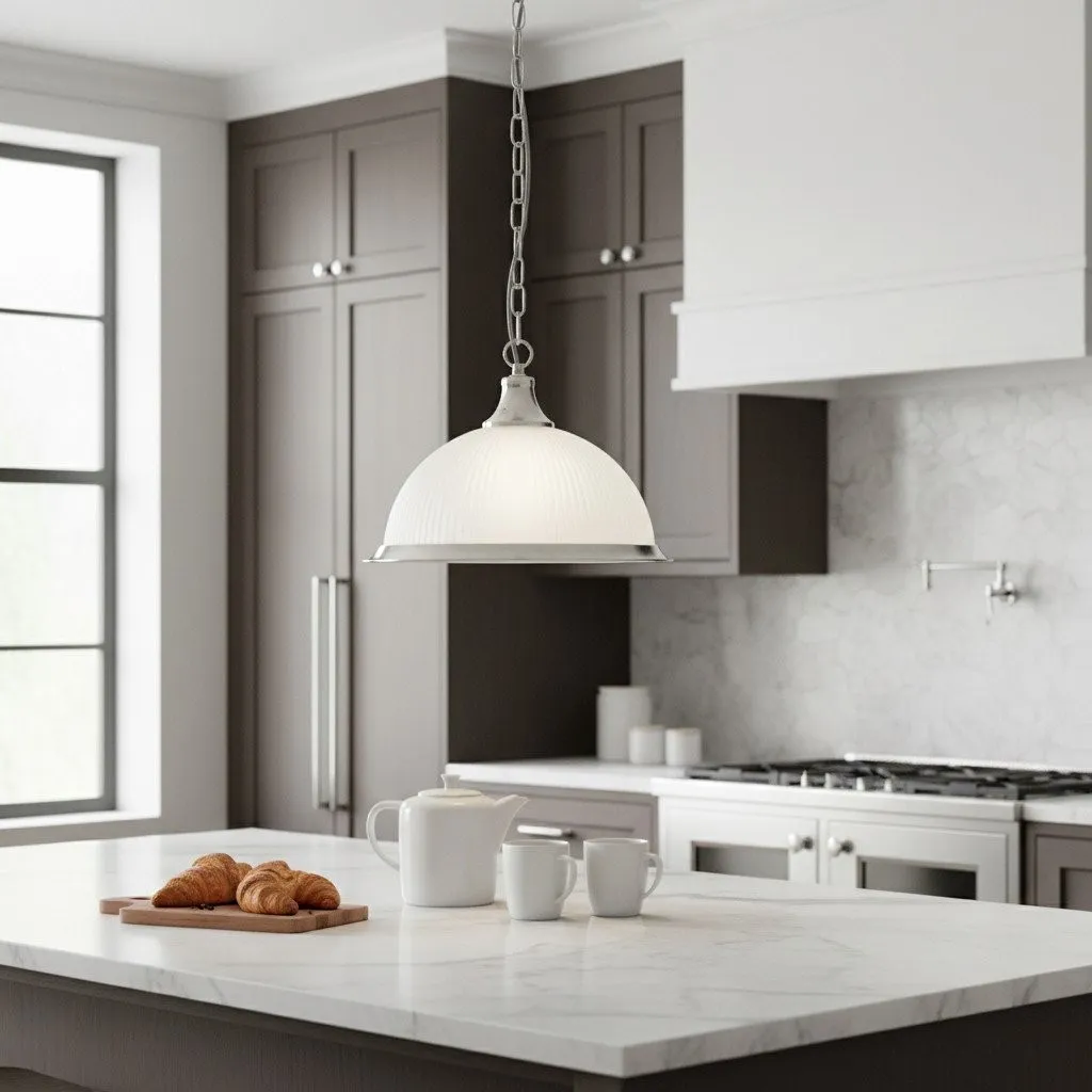 TF Vintora Ribbed Glass Pendant Light - Elegant Metal Trim for Kitchens, Dining Areas and Hallways KL1978