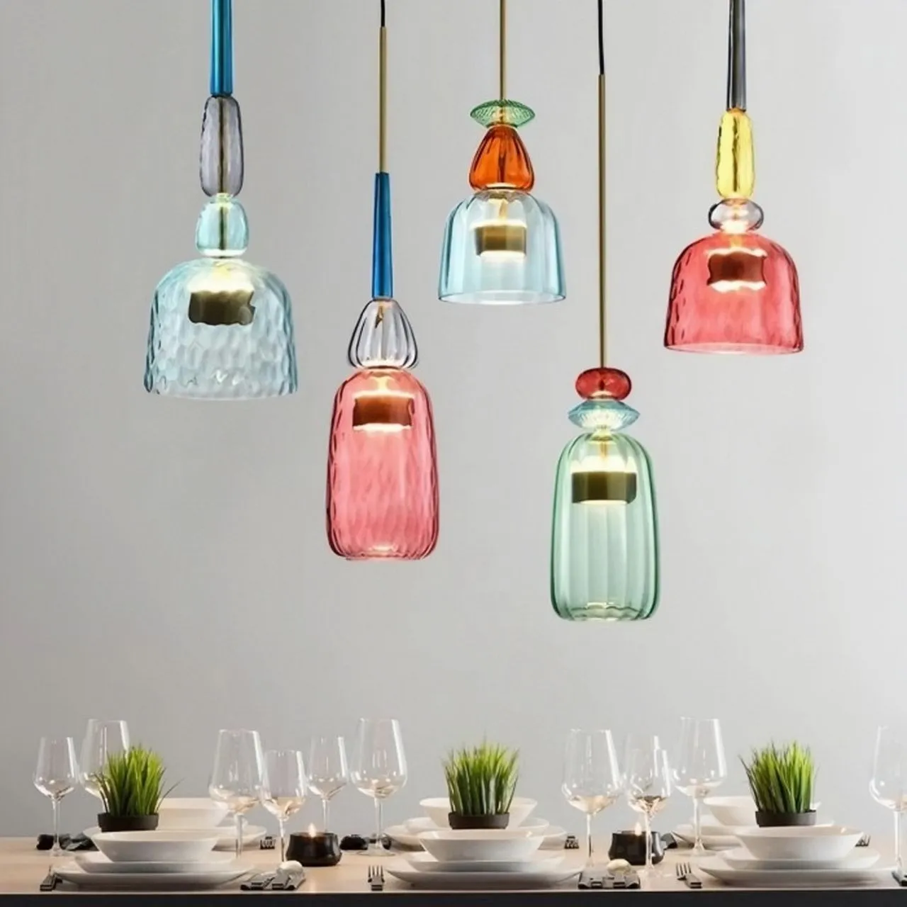 Nordic Macaron Flauti Ribbed Glass Pendant Light