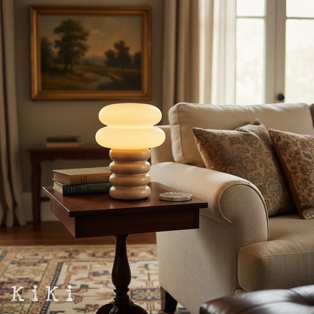 Auralume Refined Wood and Glass Table Lamp - Decorative Light for Bedroom and Office KL2115