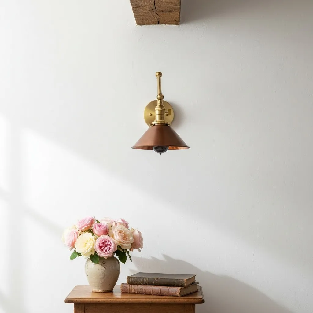 Conique Metal Industrial Wall Sconce with Adjustable Arm - Vintage Copper Cone Shade for Task Lighting KL1526