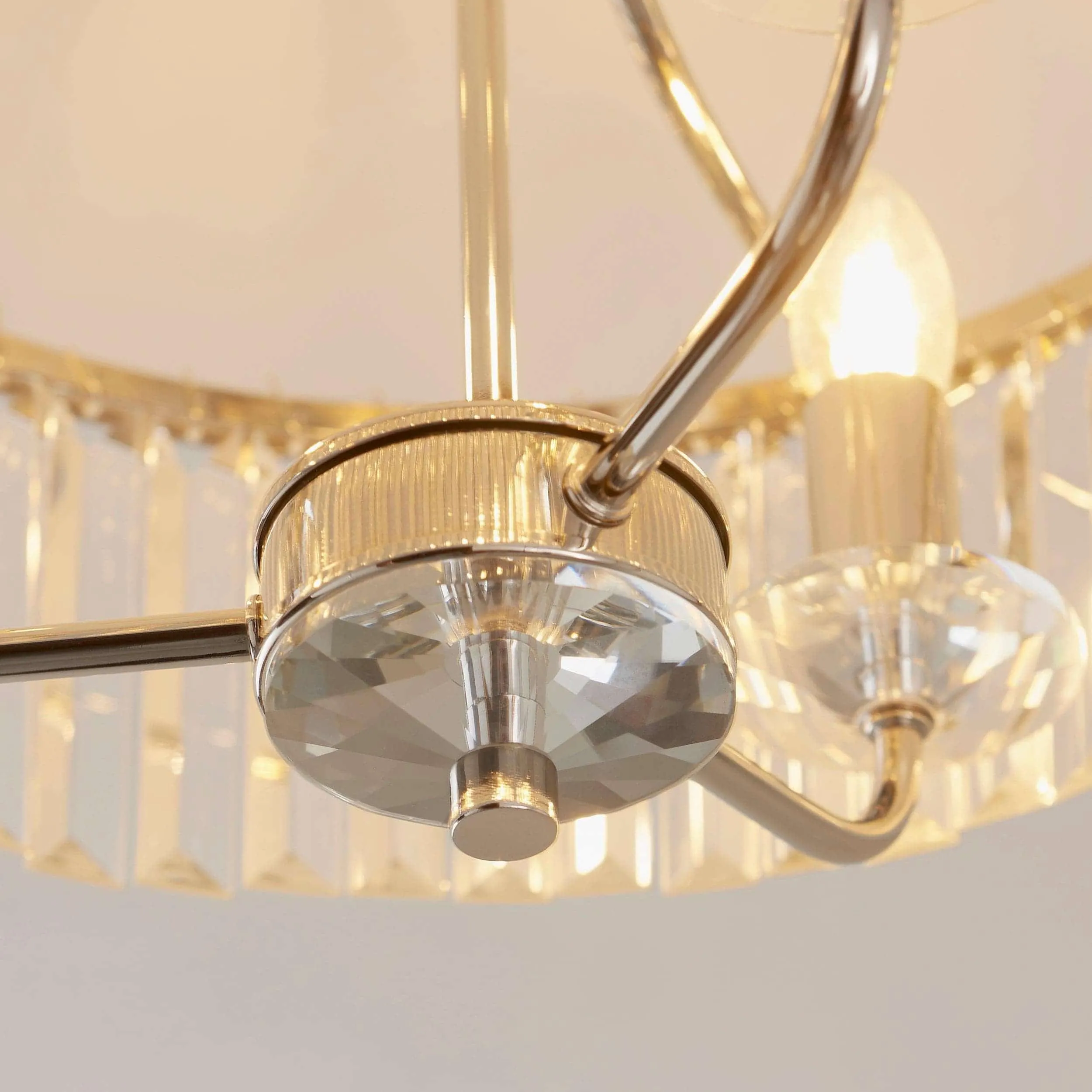 Beveline 3 Light Round Semi Flush - Faceted Cut Glass Shade Metal Finish for Hallways and Bedrooms KL1833