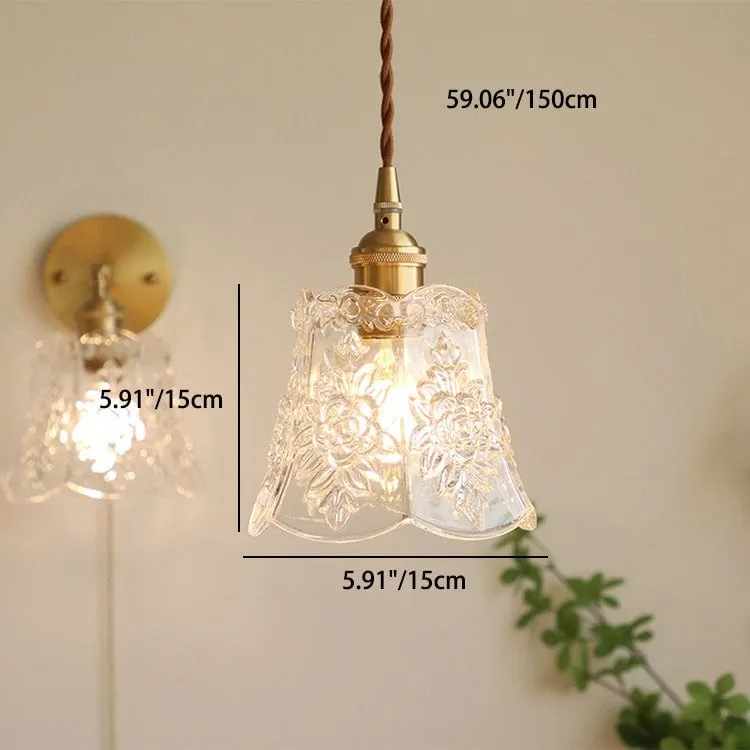 Traditional Japanese Brass Walnut Glass Ceramic Cylinder Conic Flower Bowl 1-Light Pendant Light For Dining Room KL1245