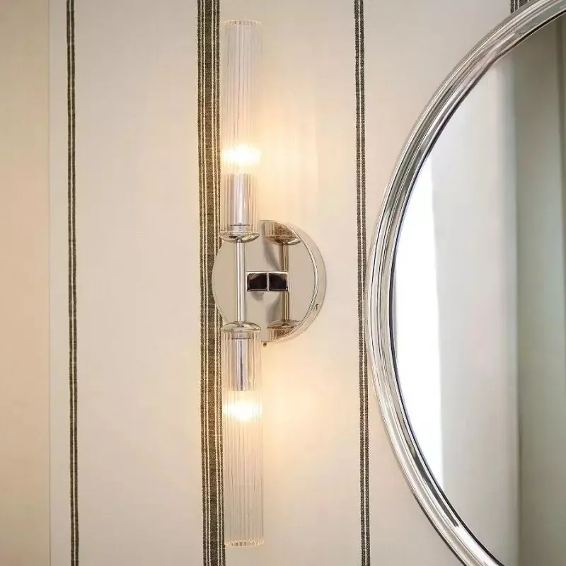 Alice Rustic Transparent Cooper Ribbed Glass Double Tube Sconce KL1121