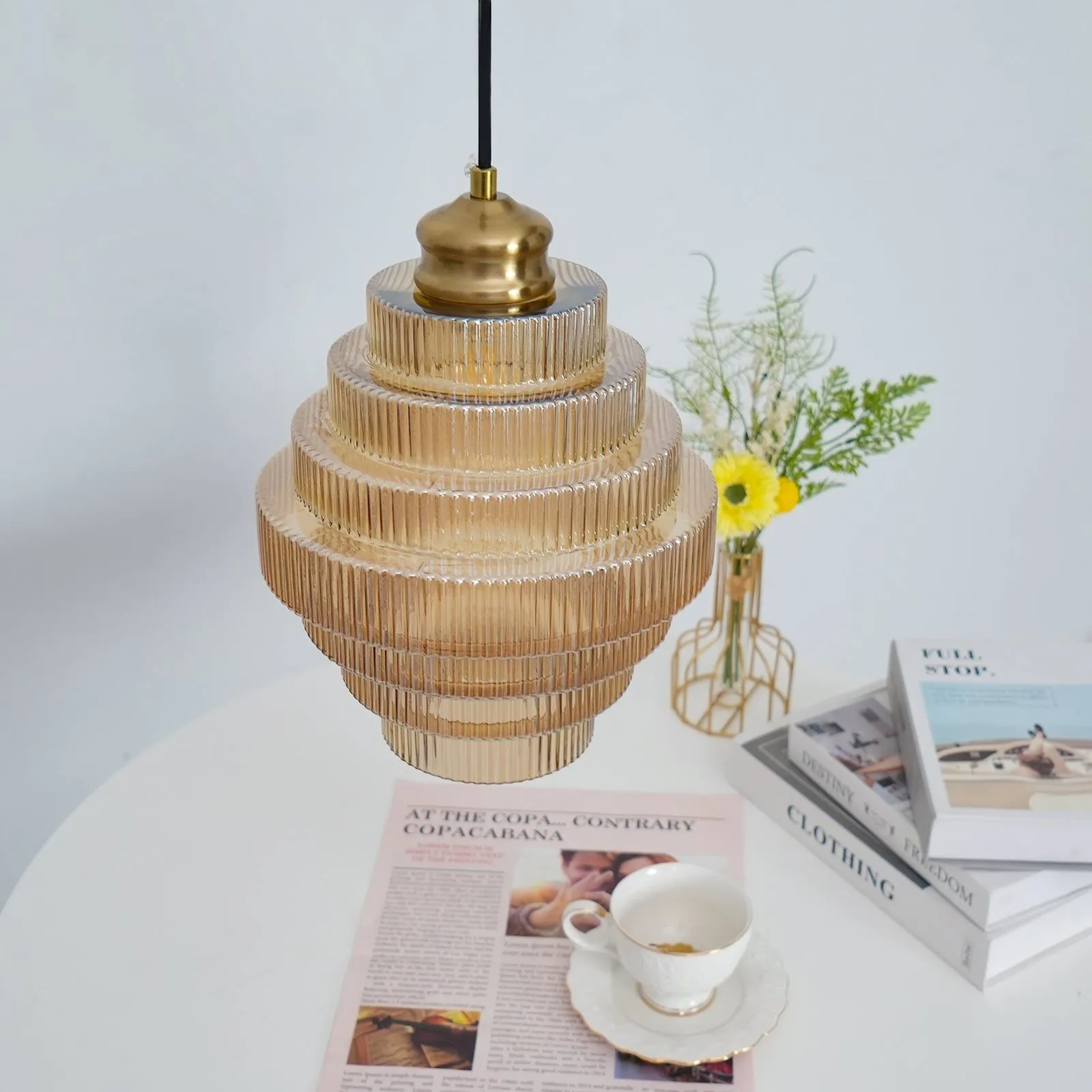 Bottis Layered Glass Pendant Light - Honey Pot Shade Pendant Lamp for Living Room KL467