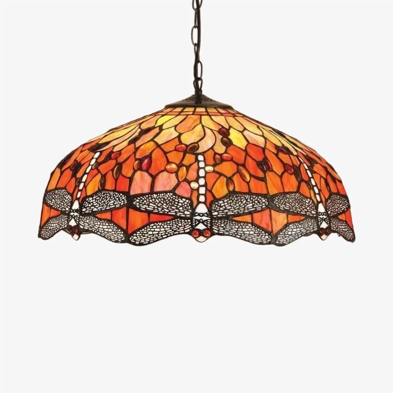 TF Dragonfly Tiffany Pendant Light - Art Nouveau Stained Glass Pendant for Living KL1800