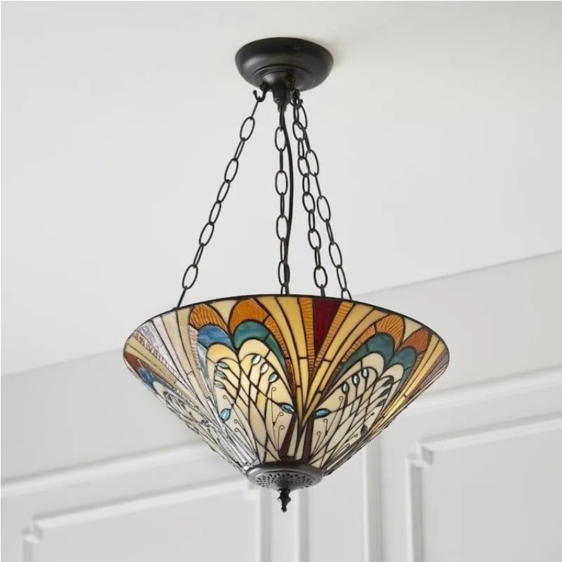 TF Hector Ceiling Light - Handcrafted Stained Glass Design Semi‑Flush or Pendant Fixture for Home KL1974
