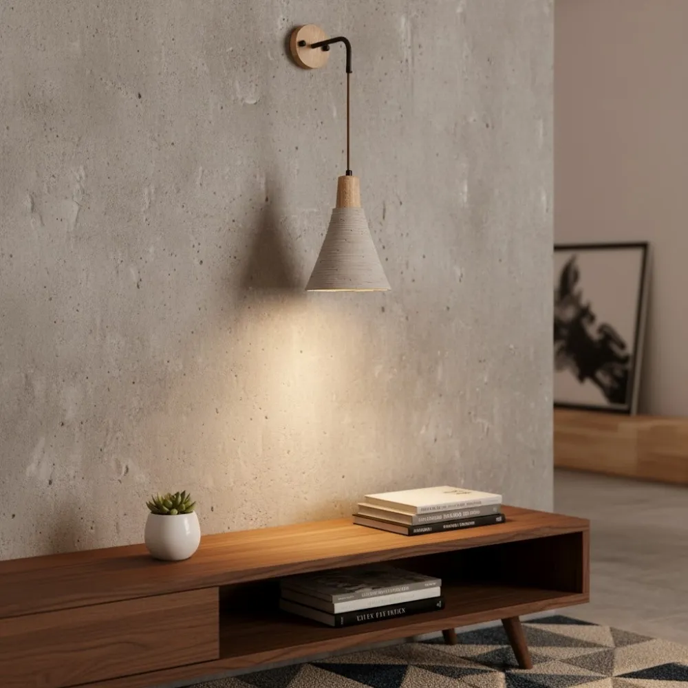 Solaraeon Microcement Minimalist Concrete Wall Sconce - Indoor Accent Lighting for Living Room KL2293