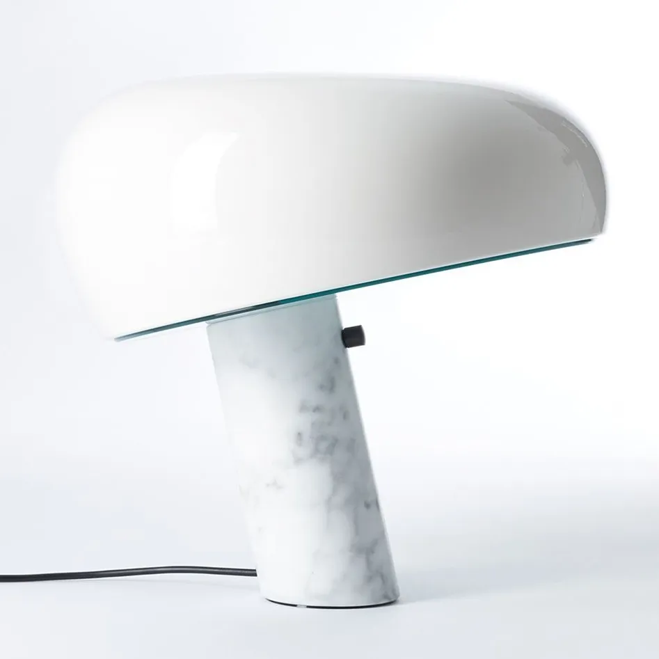 Snoopy Table Lamp - Elegant Glass Shade with Marble Base for Bedroom