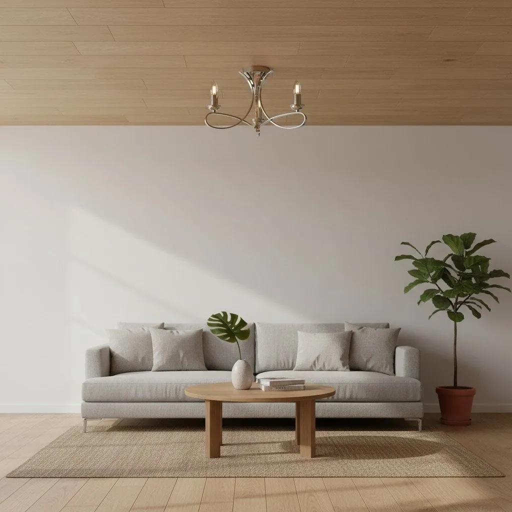 Foline 3-Light Ceiling Fixture with Sweeping Arms - Polished Nickel Semi-Flush for Dining or Entry KL1984