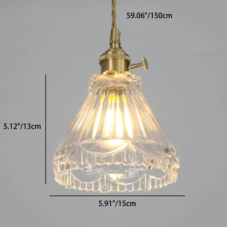 Traditional Japanese Brass Walnut Glass Ceramic Cylinder Conic Flower Bowl 1-Light Pendant Light For Dining Room KL1245