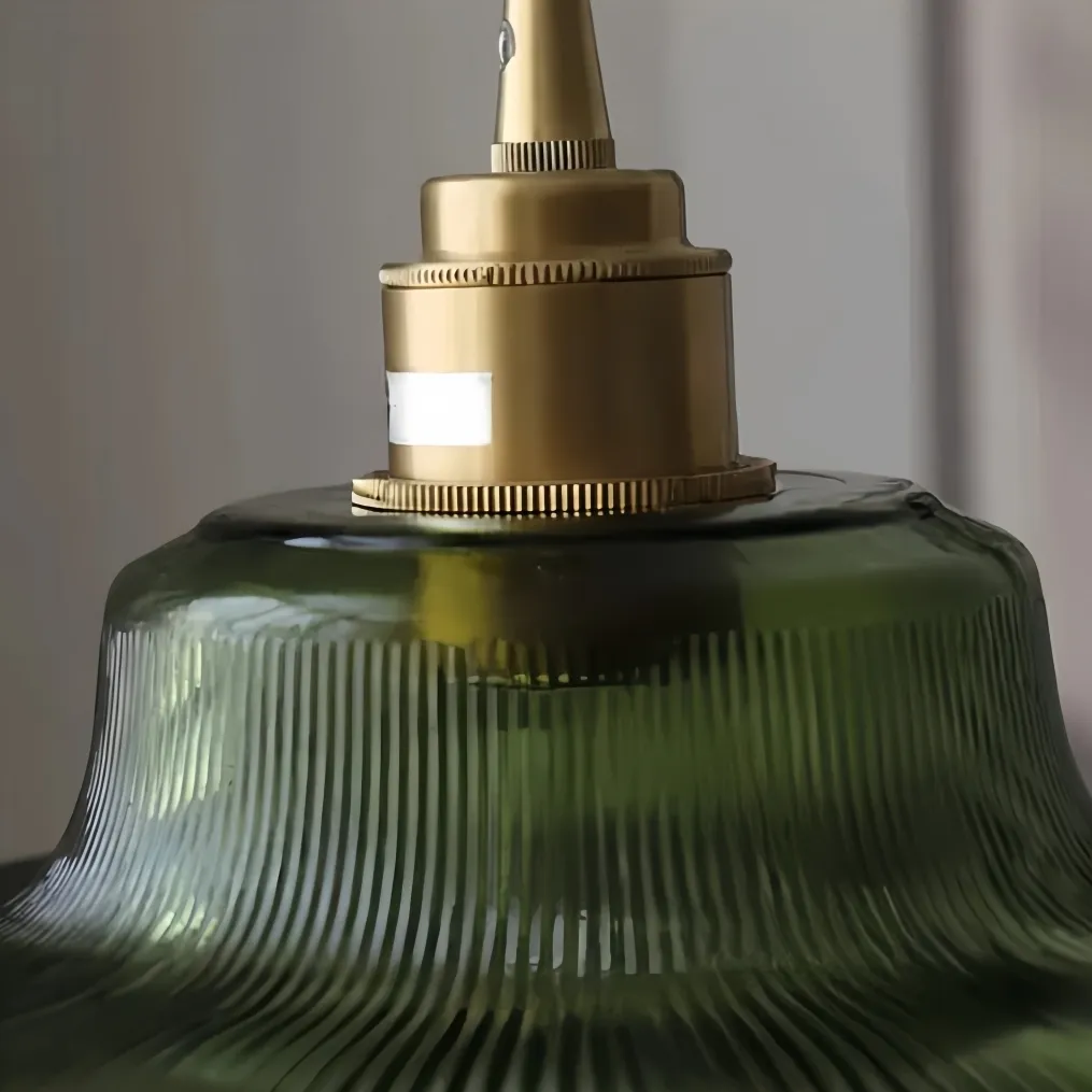 Ribilux Ribbed Pendant Light - Vintage Glass and Metal for Kitchen and Dining Room KL2262