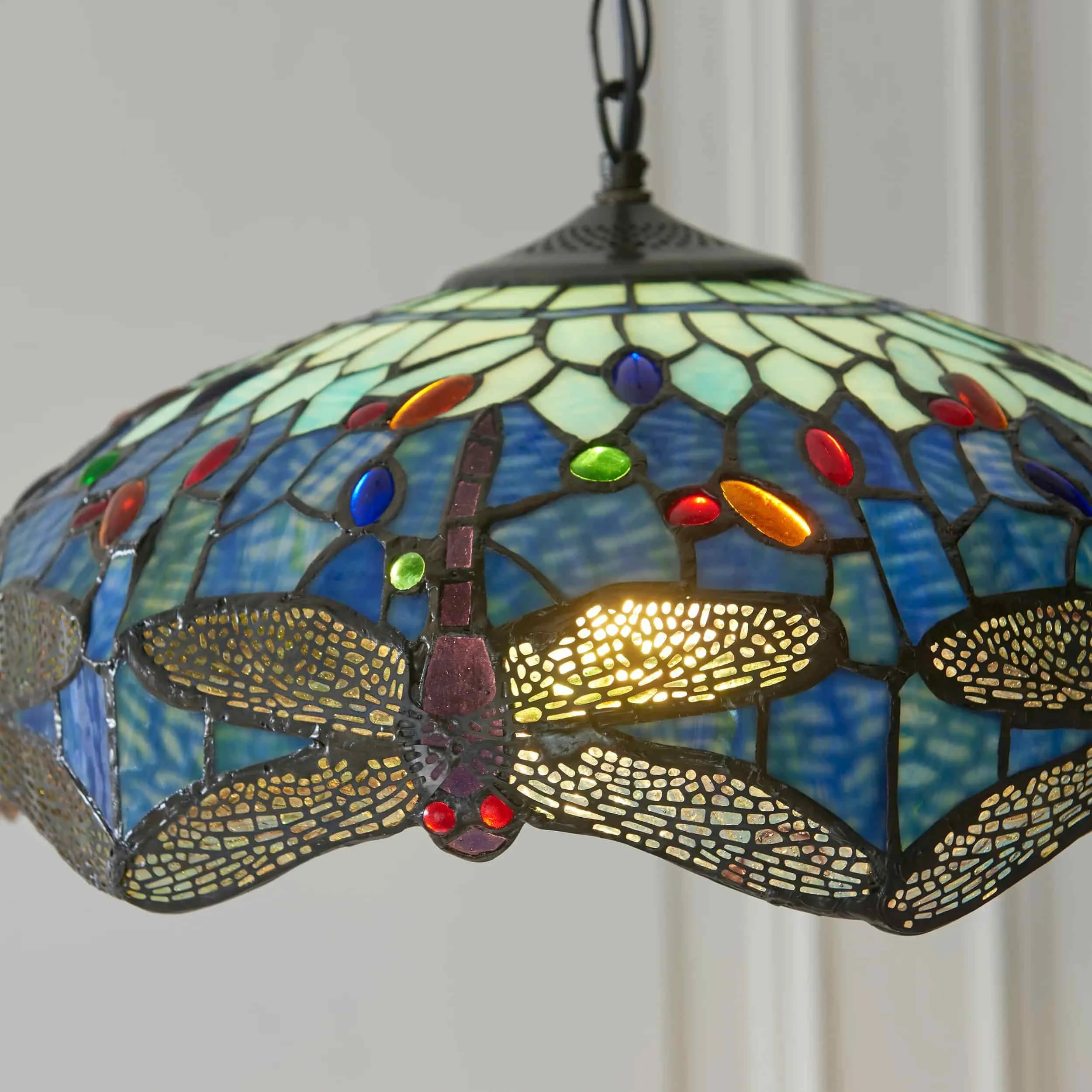 TF Dragonfly Tiffany Pendant Light - Art Nouveau Stained Glass Pendant for Living KL1800