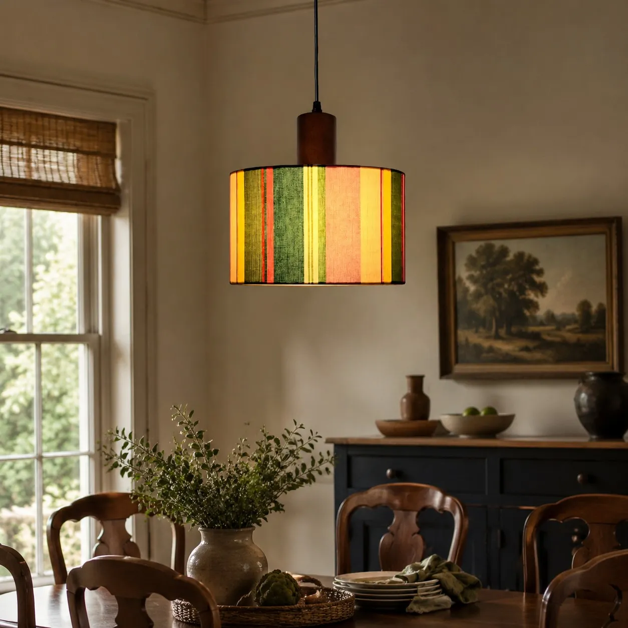 Fabric drum pendant light 29