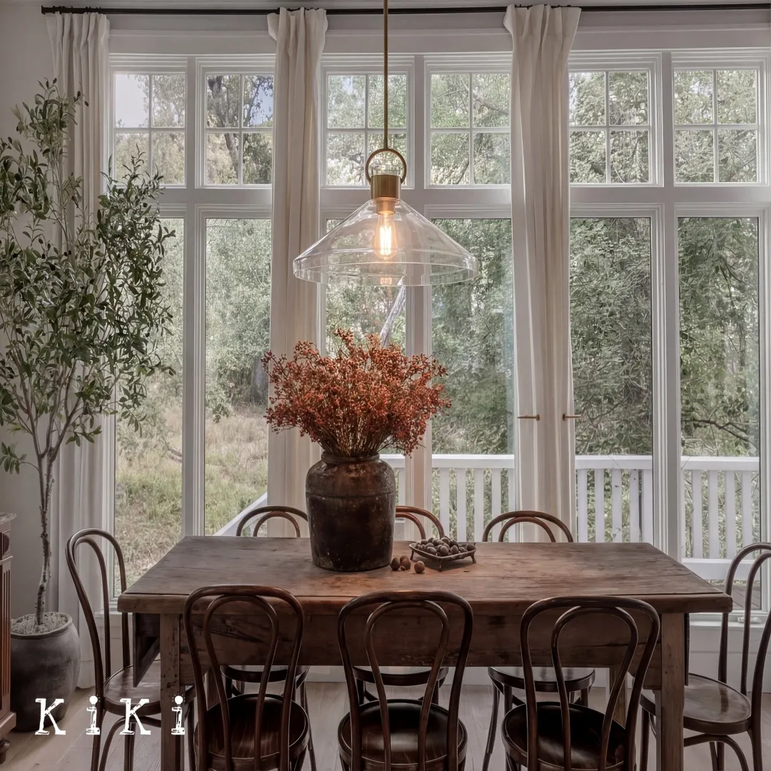 Orvessa Clear Glass Cone Pendant Light - Modern Metal Rod Pendant Light for Kitchen Island KL2345