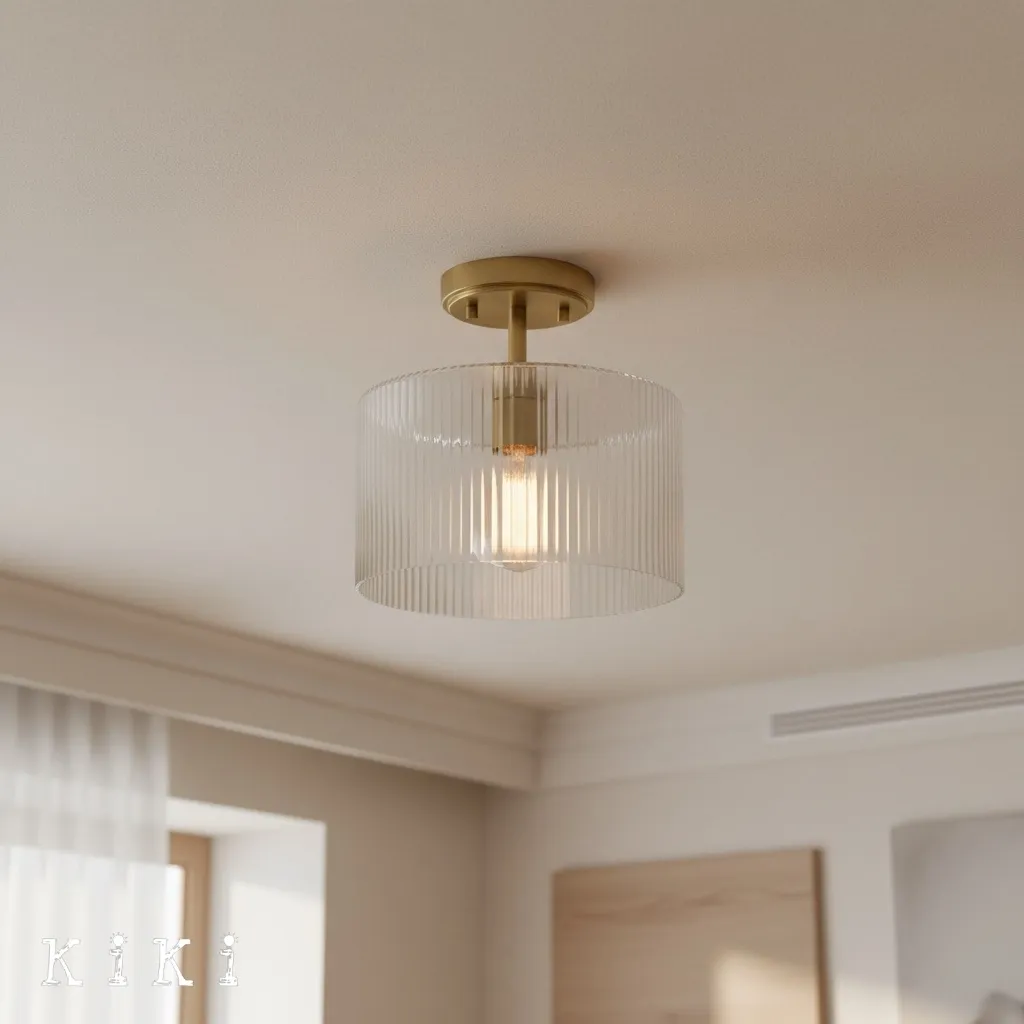 Rivora Ribbed Glass Ceiling Light - Modern Farmhouse Semi Flush Mount Lamp for Bedroom KL2220