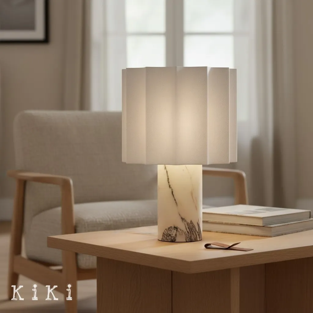 Cavilon Fan Shaped Linen Table Lamp - Modern Lighting for Living Room Decor KL2037