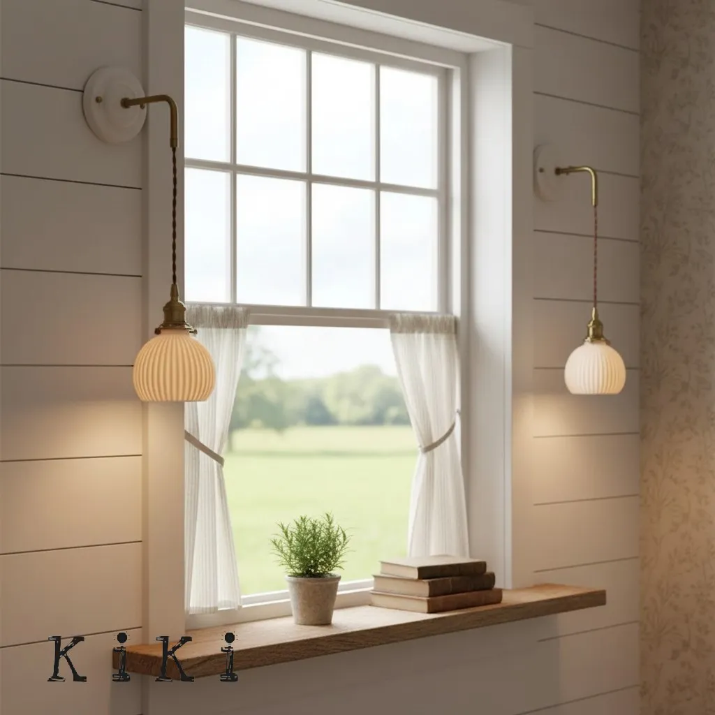 Elegant Ceramic Brass Wall Sconce – White Ceramic Shade with Brass Accent KL1542