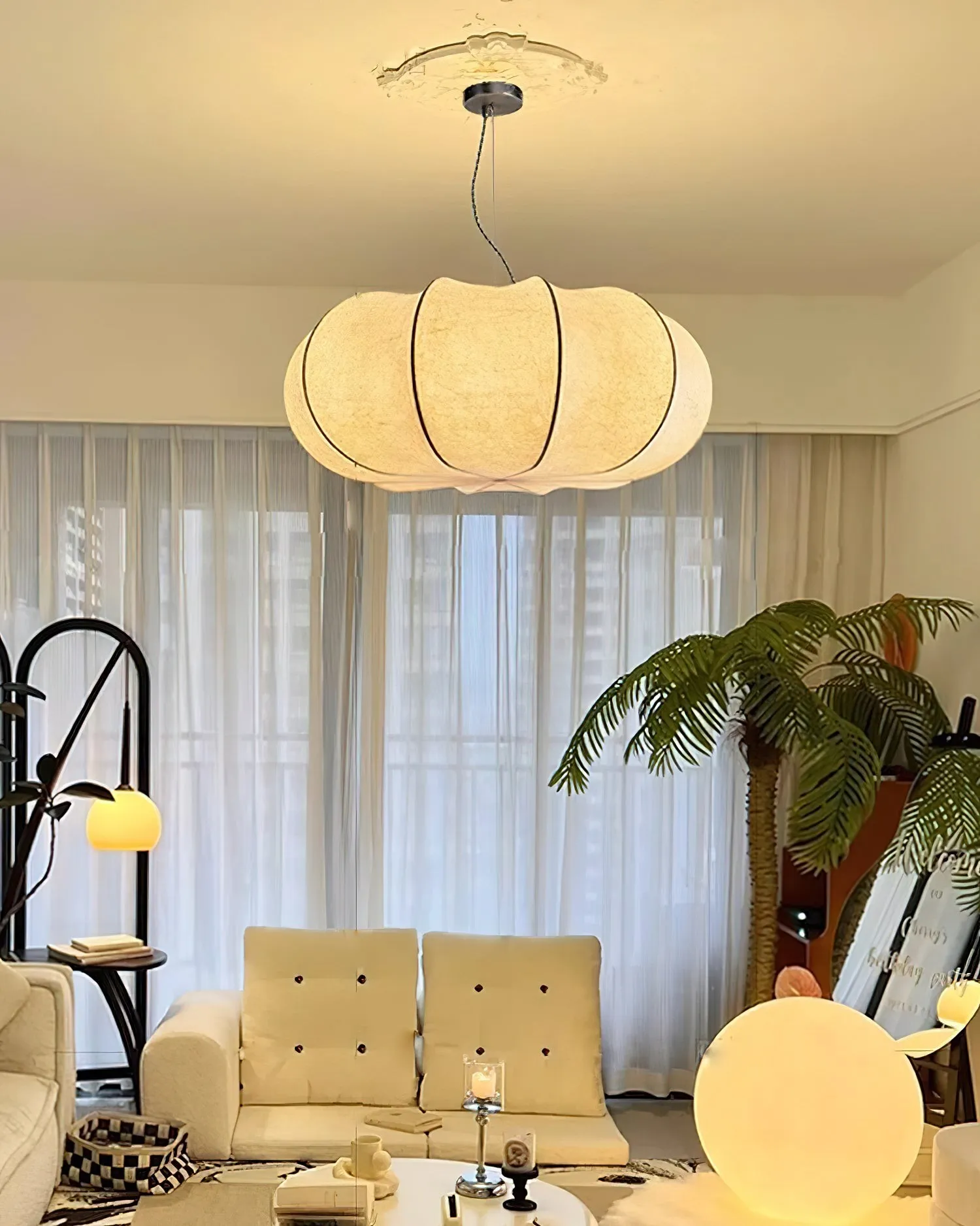 Modern Creative Flat Round Silk Pendant Lamp KL536