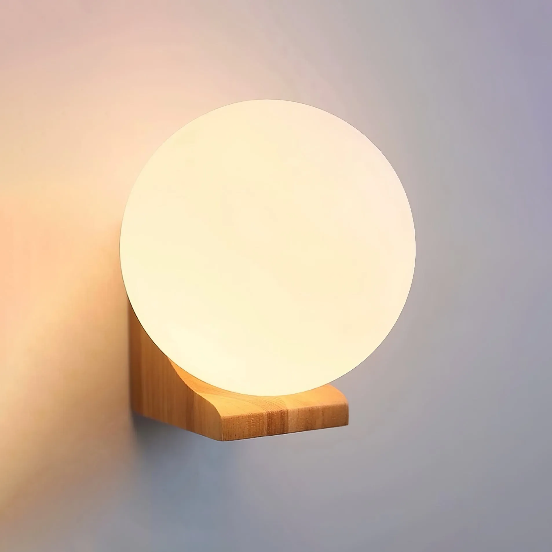 Minimalist Wooden Geometric Bracket Glass Globe Wall Lamp KL361