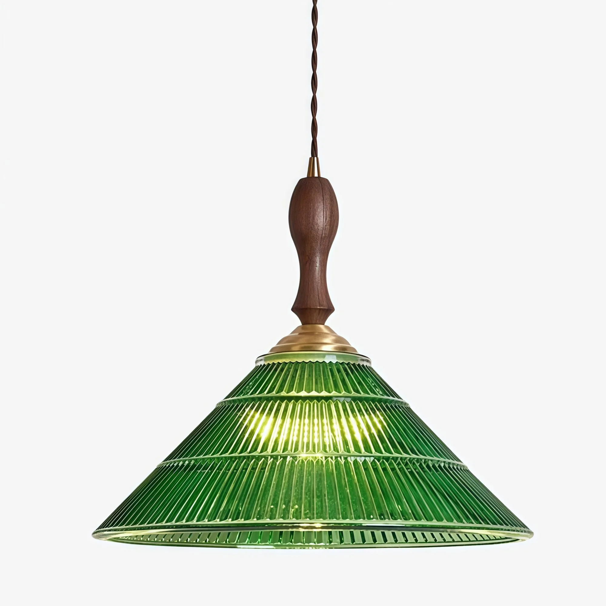 Elunaris Vintage Trumpet Shape Pendant Light with Green Glass Shade for Dining Room KL2256