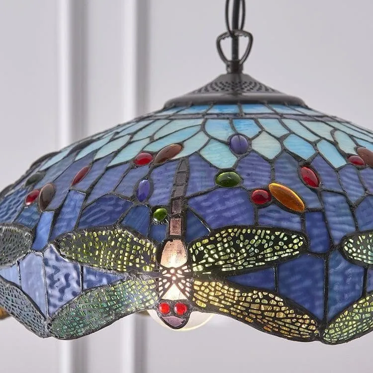 TF Dragonfly Tiffany Pendant Light - Art Nouveau Stained Glass Pendant for Living KL1800