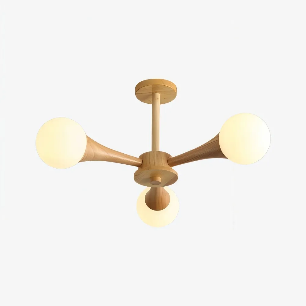 Novalune Multi-Light Glass Globe Chandelier with Wood Frame - Japanese Zen Style for Living Room KL2307
