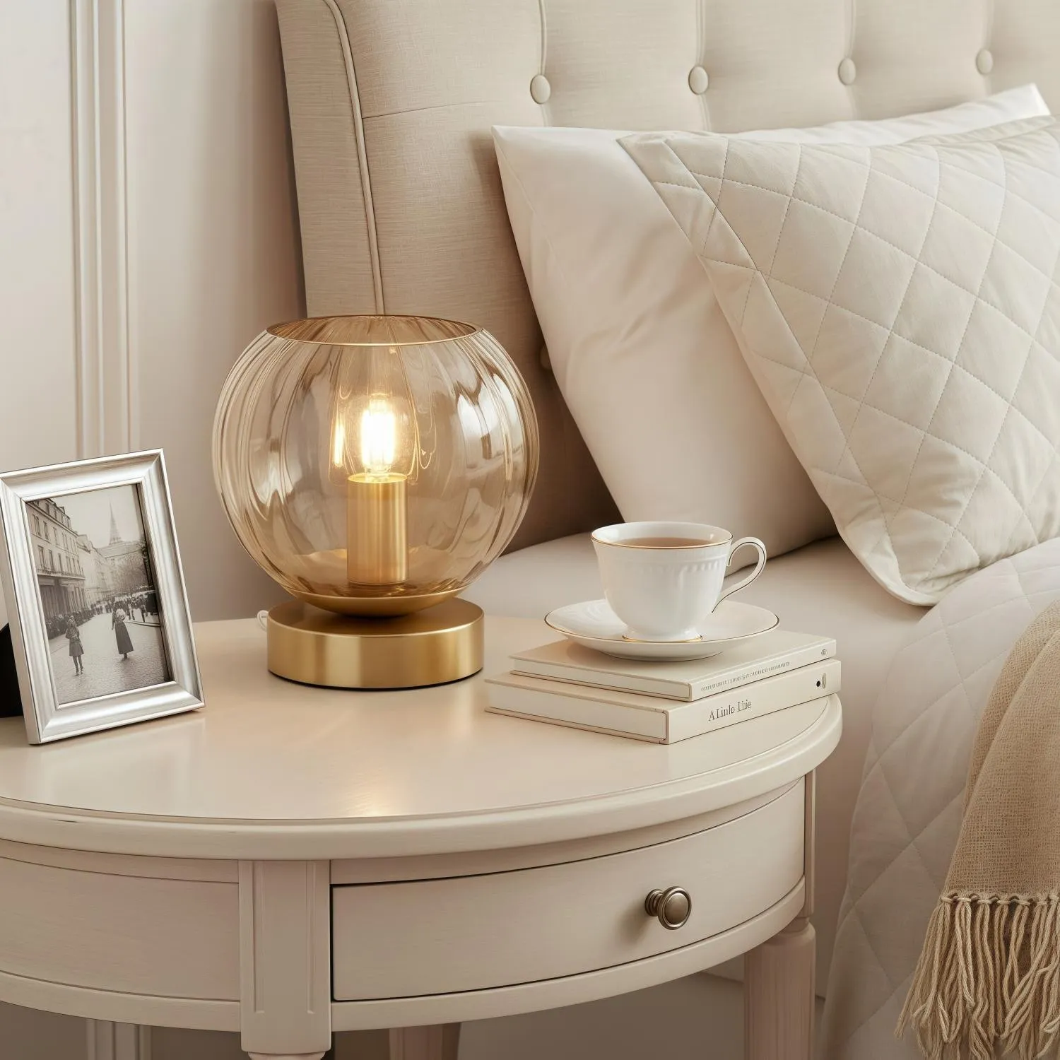 Tracian Modern Dimple Globe Table Lamp - Brass Ambient Decorative Lamp for Bedroom or Lounge KL2007