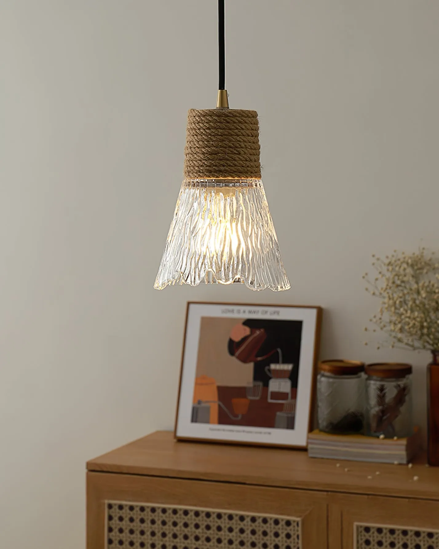 Hemp Rope Glass Pendant Lamp KL1030