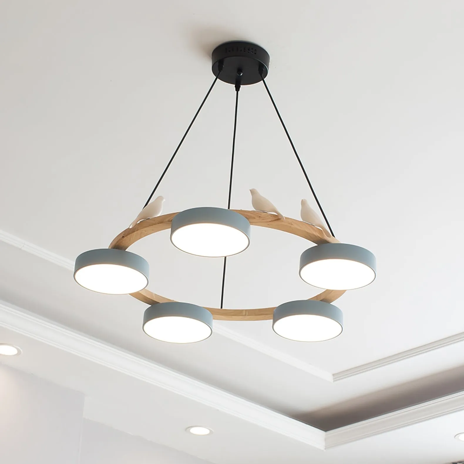 Nordic Wooden Bird Creative Round Chandelier KL775