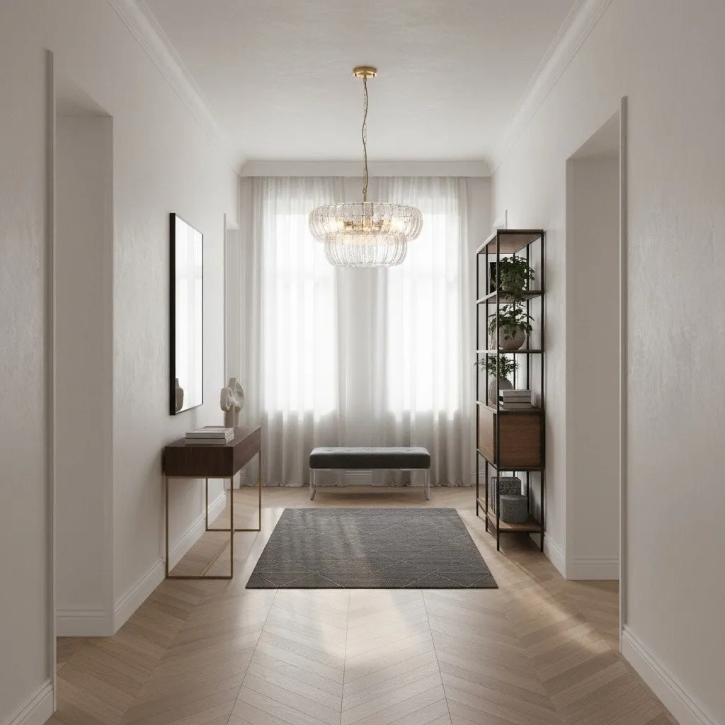 Solara 6-Light Tiered Pendant - Cascading Curved Glass and Metal-Frame for Dining & Entry KL1859