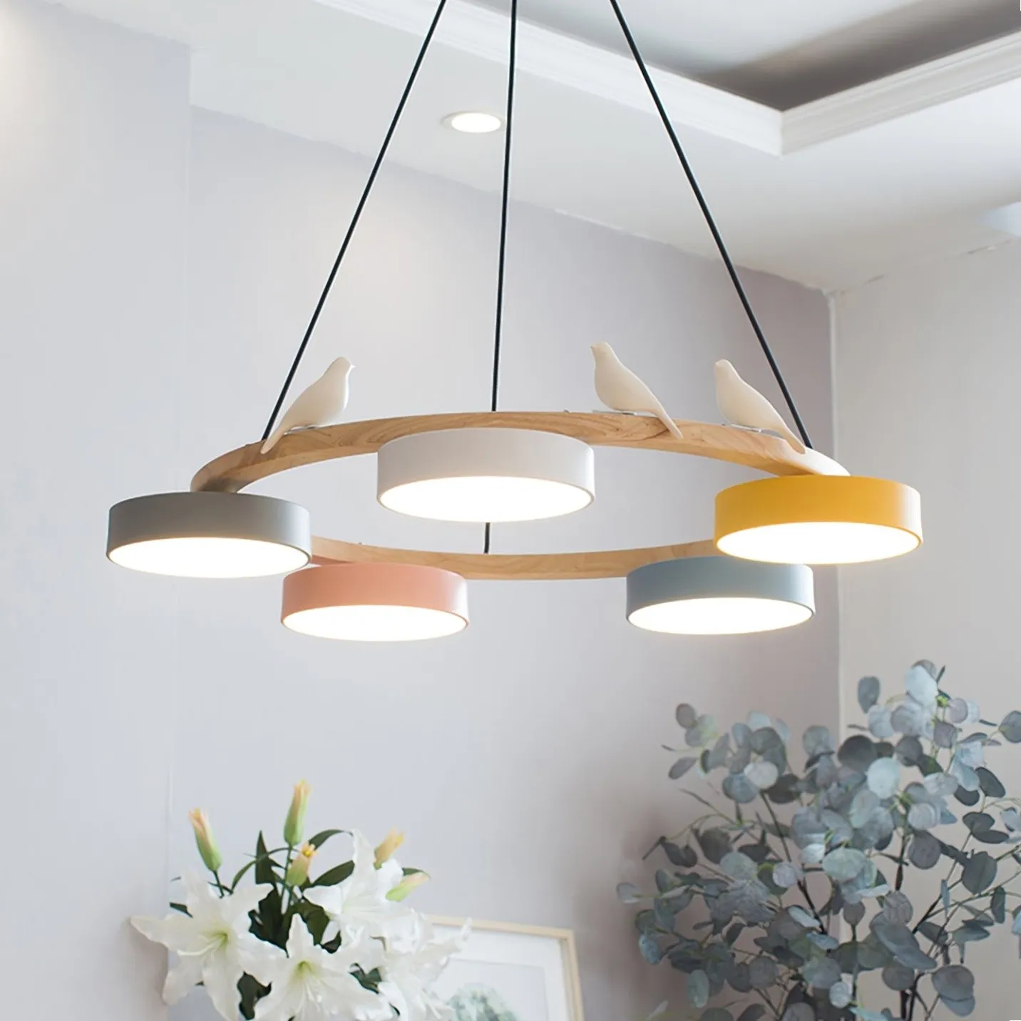 Nordic Wooden Bird Creative Round Chandelier KL775