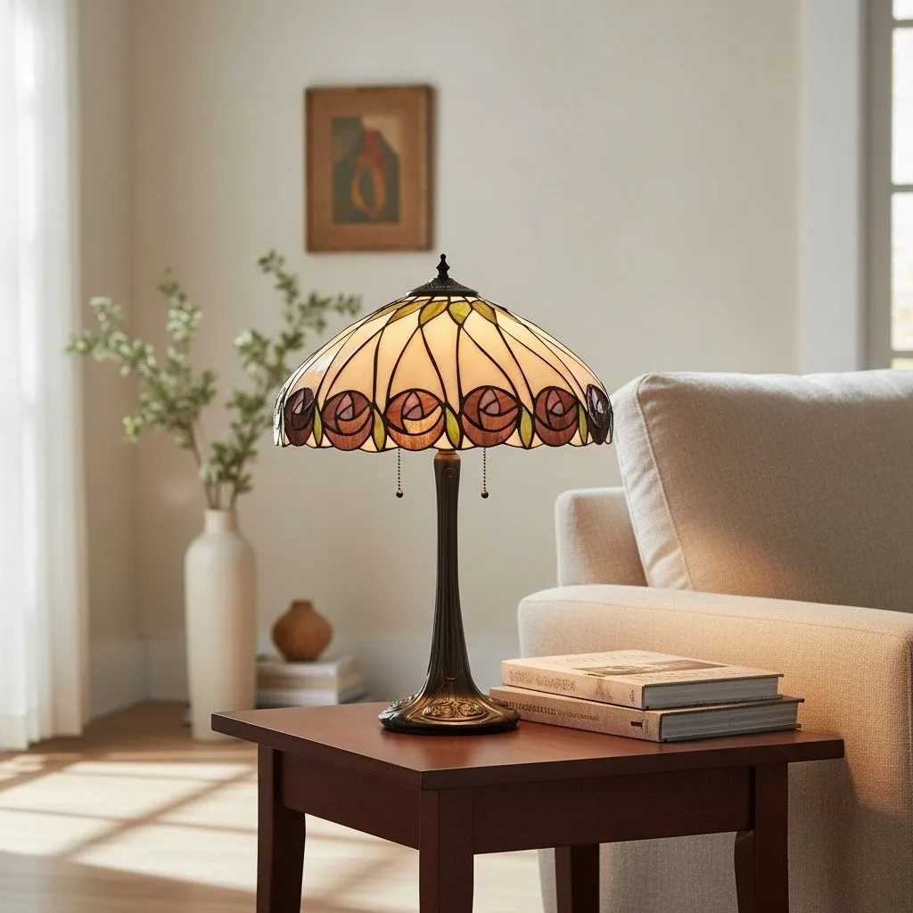 TF Hutchinson Art-Glass Tiffany Style Table Lamp - Handcrafted Design for Home and Office KL1996