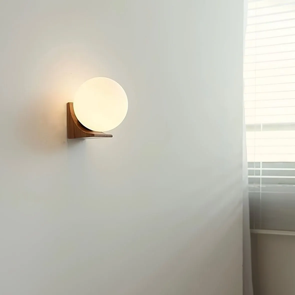 Minimalist Wooden Geometric Bracket Glass Globe Wall Lamp KL361