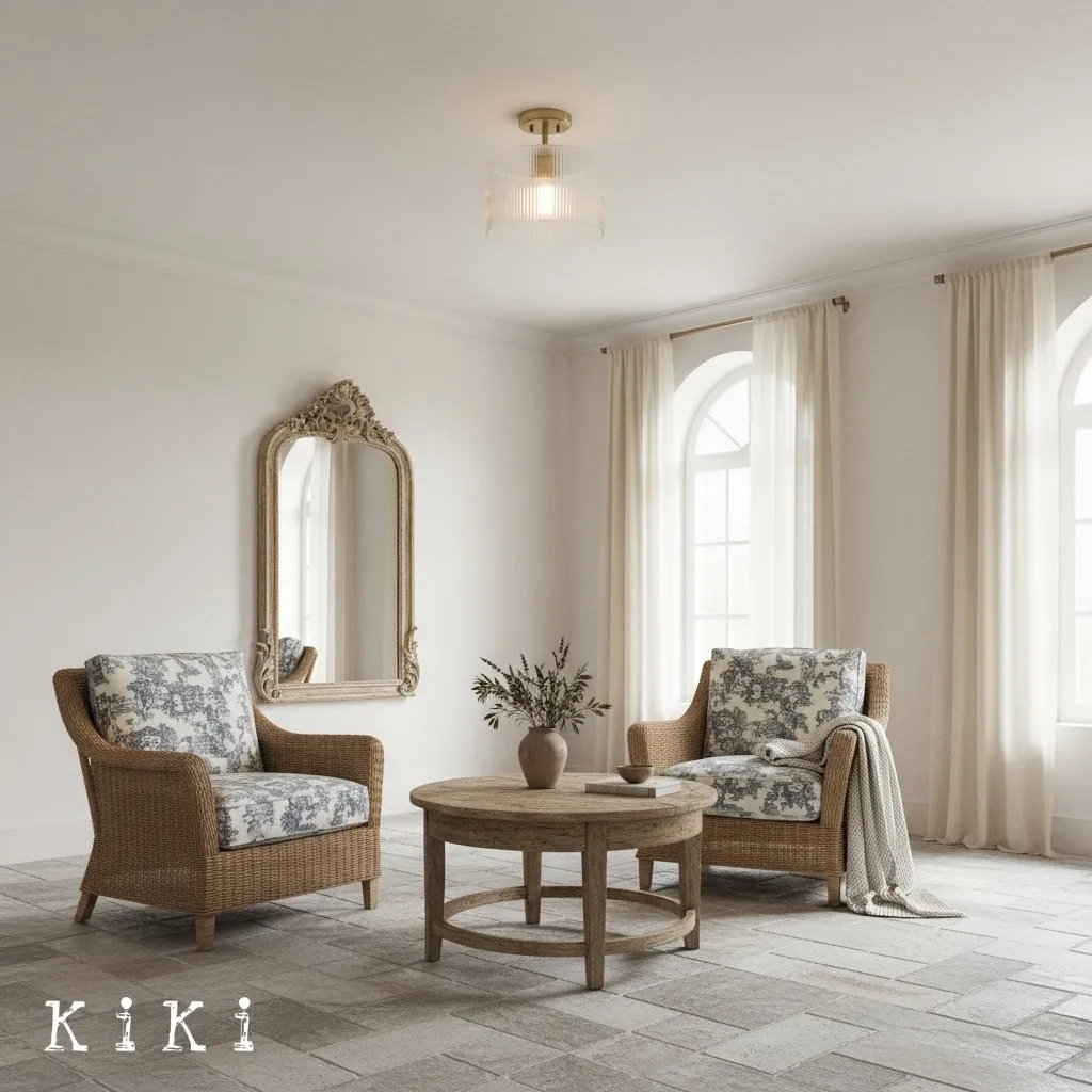 Rivora Ribbed Glass Ceiling Light - Modern Farmhouse Semi Flush Mount Lamp for Bedroom KL2220