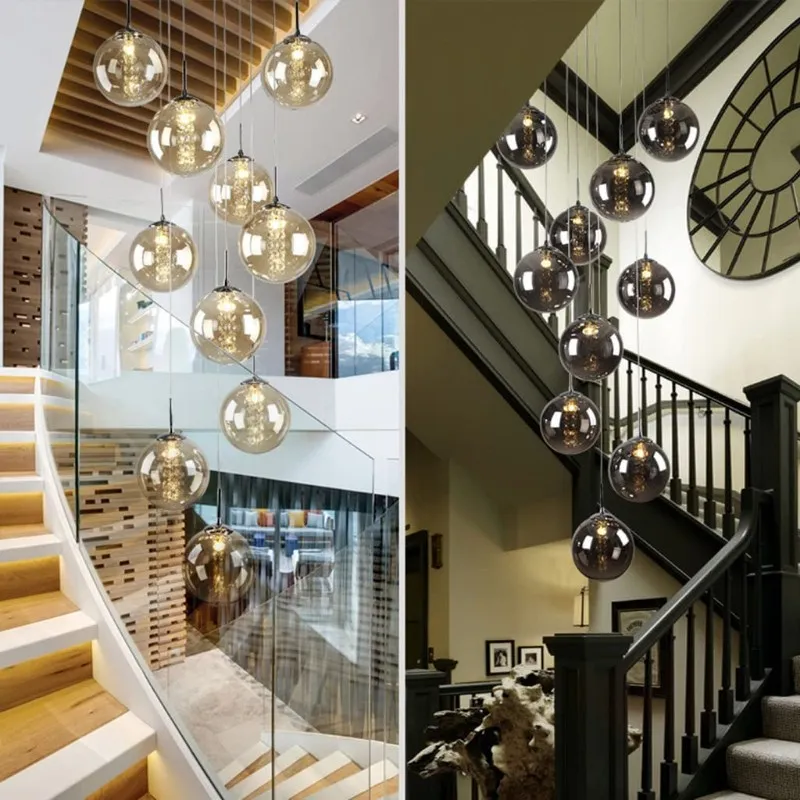 10 Glass Ball Staircase Chandelier