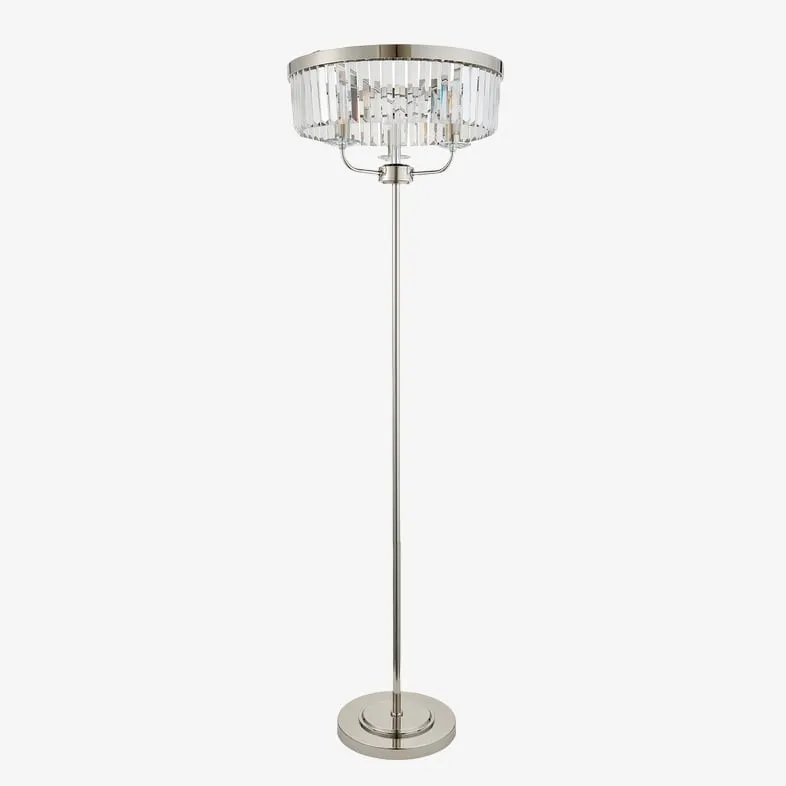 Beveline 3 Light Round Floor Lamp - Faceted Cut Glass Shades Classic Metal Finish For Living Rooms KL1828