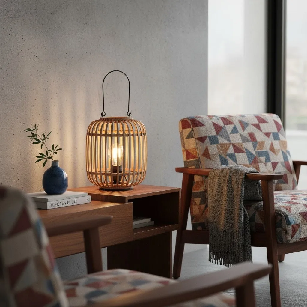 Yumeko Ambient Table Lamp - Open Bamboo Cage Design Stylish and Eco Friendly for Living & Bedroom KL1942