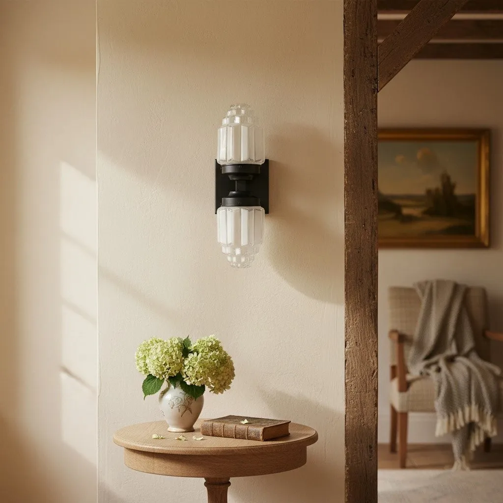 Tierlux Glass Art Deco Wall Sconce - Glass Frosted Globes with Skyscraper Globe KL1444