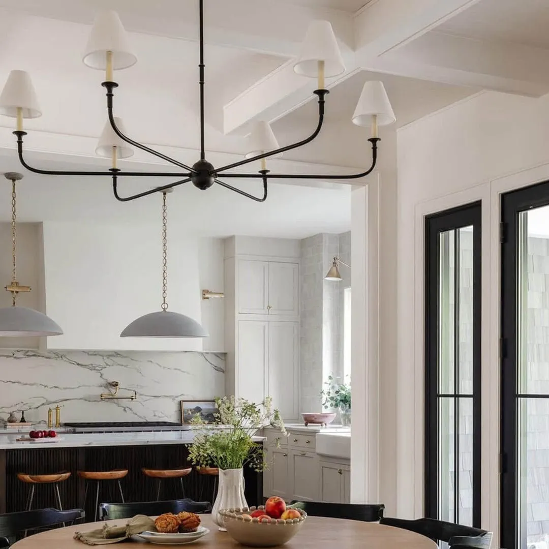 Modern Industrial Metal Chandelier – Luxury Linen Shade Design for Dining or Living Room KL1218