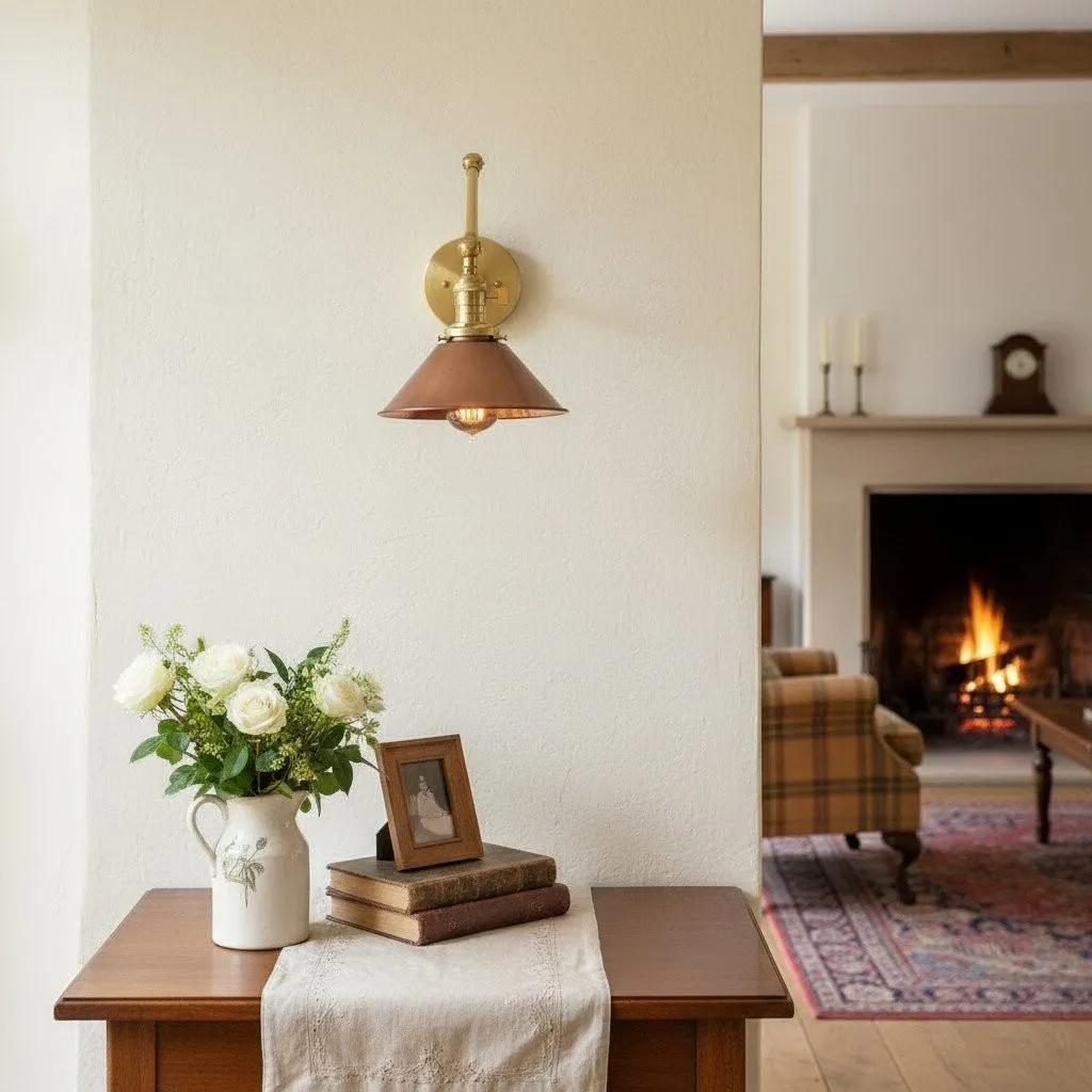 Conique Metal Industrial Wall Sconce with Adjustable Arm - Vintage Copper Cone Shade for Task Lighting KL1526