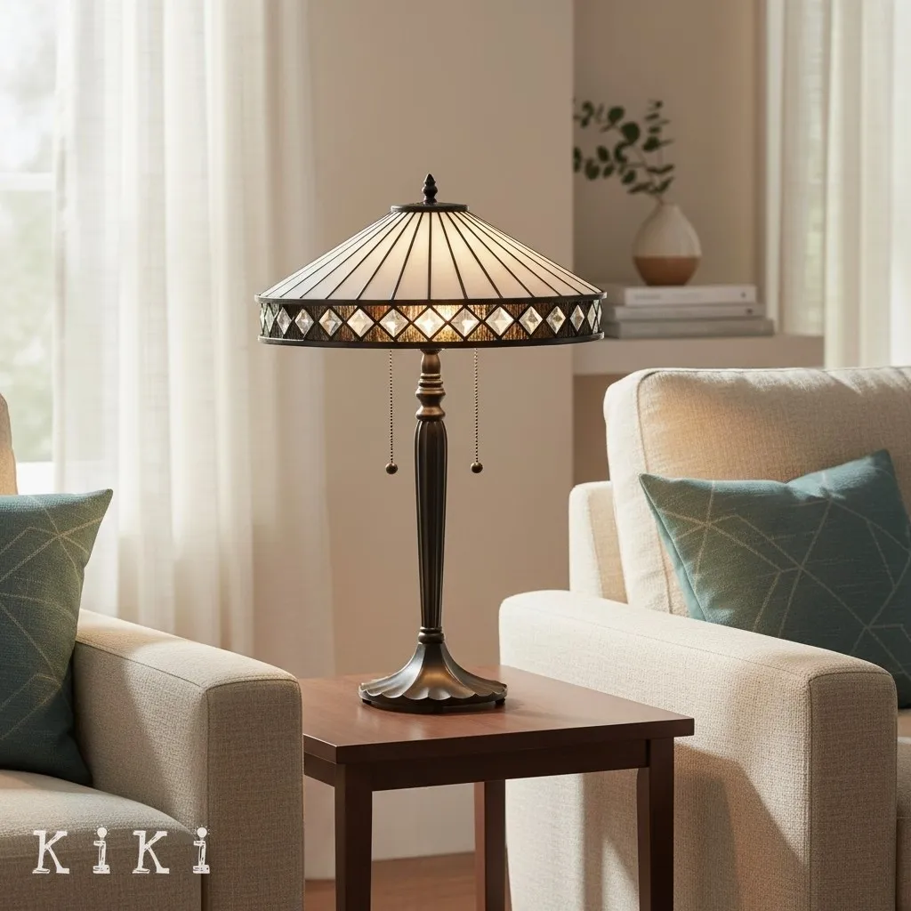 TF Fargo Geometric Stained Glass Table and Floor Lamp - Vintage Art Deco Lamp for Living Room KL1963