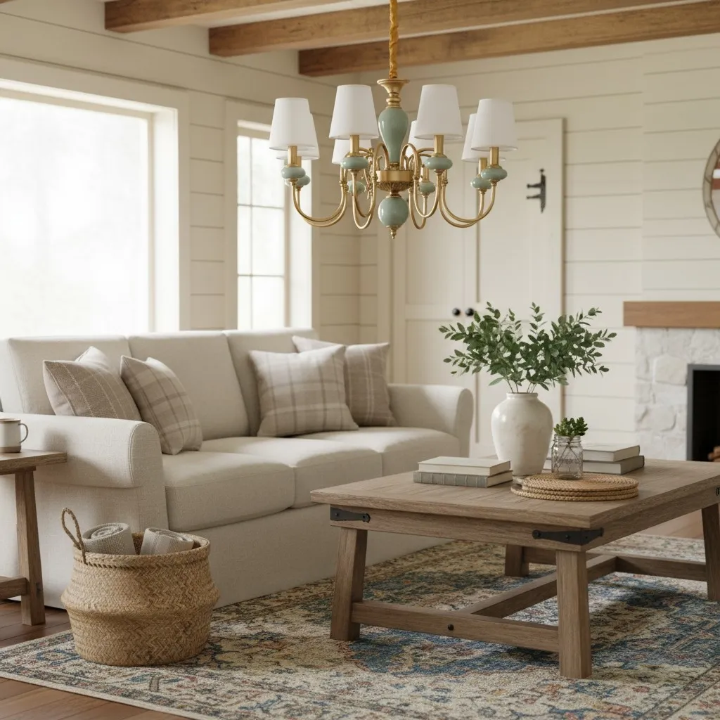 Altoris Branch Chandelier with Fabric Shades - Brass Ceramic Chandelier for Living Room KL2290