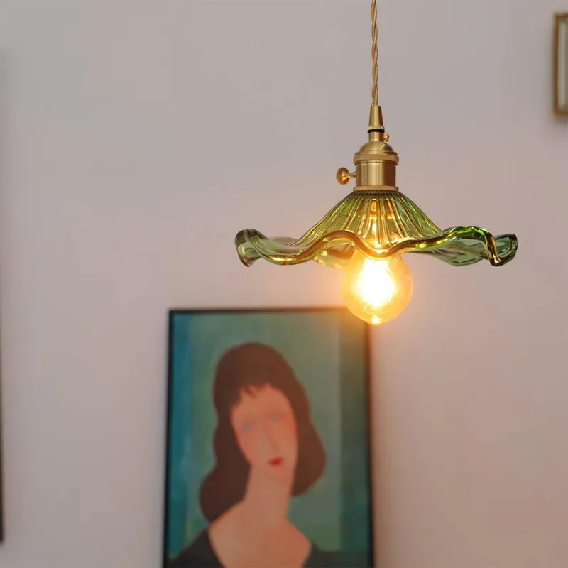 Retro Hibiscus Flower Glass Pendant Light KL113