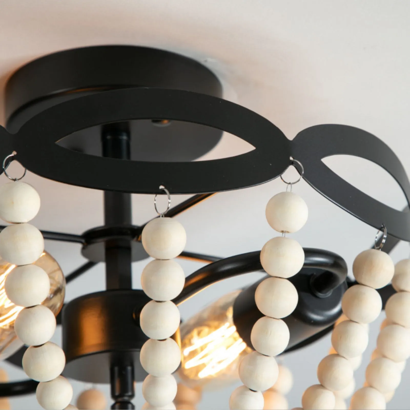Retro Rustic Metal Wooden Beads Ceiling Lamp KL82