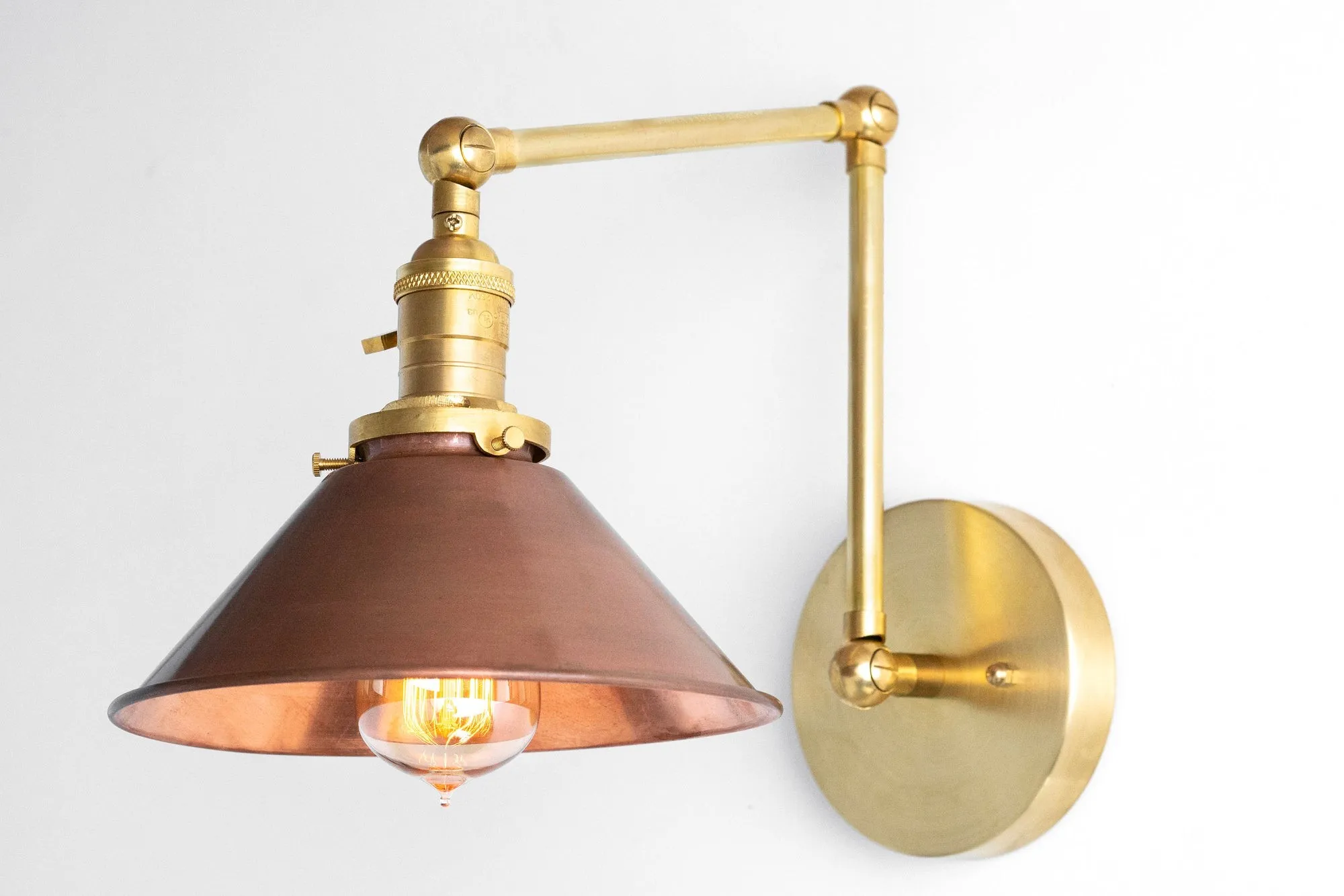 Conique Metal Industrial Wall Sconce with Adjustable Arm - Vintage Copper Cone Shade for Task Lighting KL1526